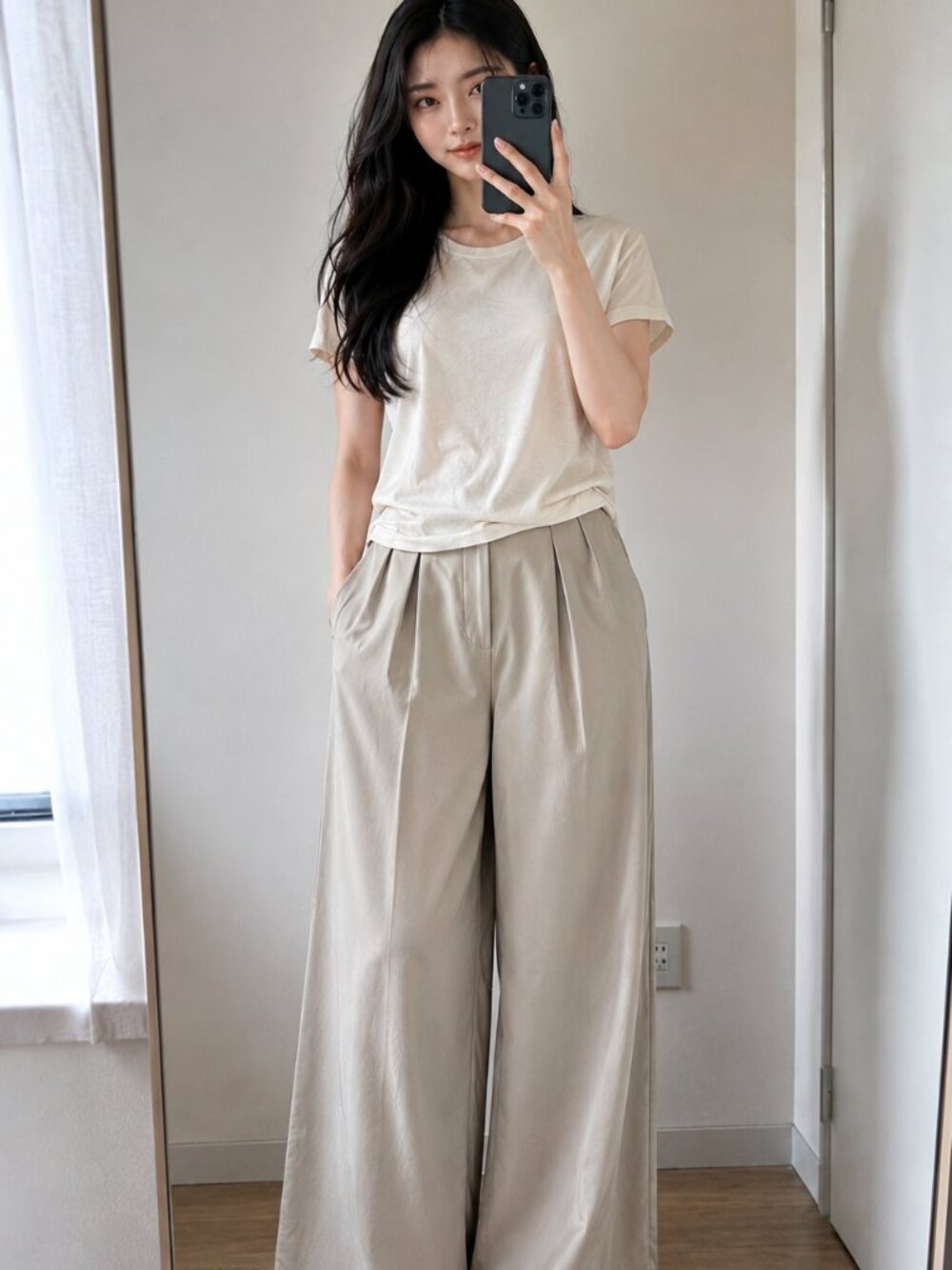 H&M Ivory Minimalist Slub Tee Relaxed Casual Chic Top M